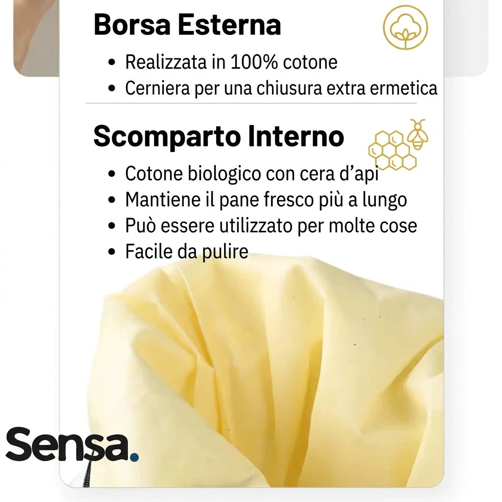 Sacchetto Portapane in Cera d'Api Biologica - 100% Cotone Bio