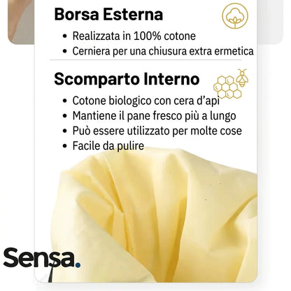 Sacchetto Portapane in Cera d'Api Biologica - 100% Cotone Bio