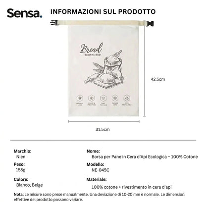 Sacchetto Portapane in Cera d'Api Biologica - 100% Cotone Bio