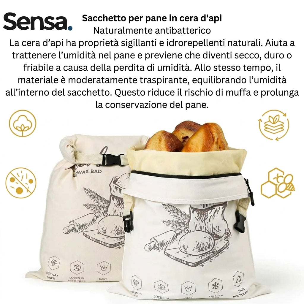 Sacchetto Portapane in Cera d'Api Biologica - 100% Cotone Bio